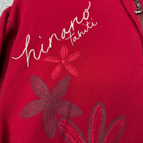 Vintage Hinano Tahiti Jacket Women's Medium Red Floral Island Girl Quarter Zip - Picture 6 of 13